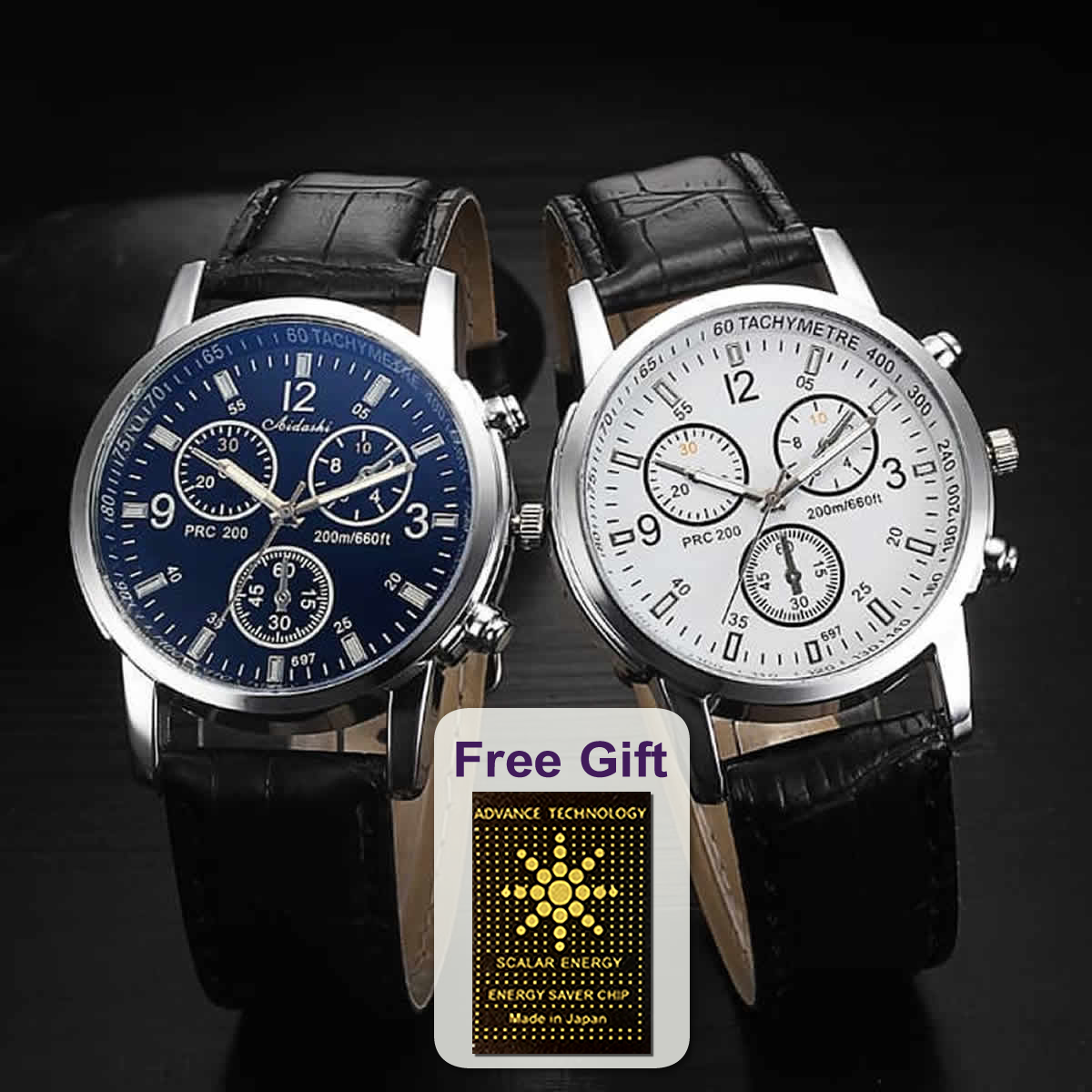Three-eye Business Leather men's Wristwatch